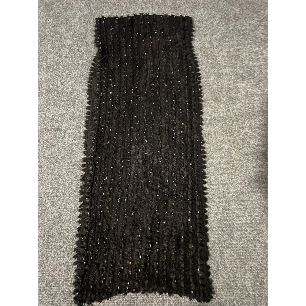 Black Sequin Infinity Scarf Fuzzy Knit Iridescent Shimmer One Size